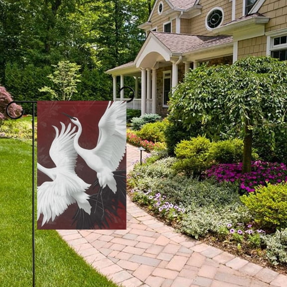 White Crane on Deep Red Background Garden Flag 12x18 inch Double Sided Outside Yard Decorations for Home Outdoor