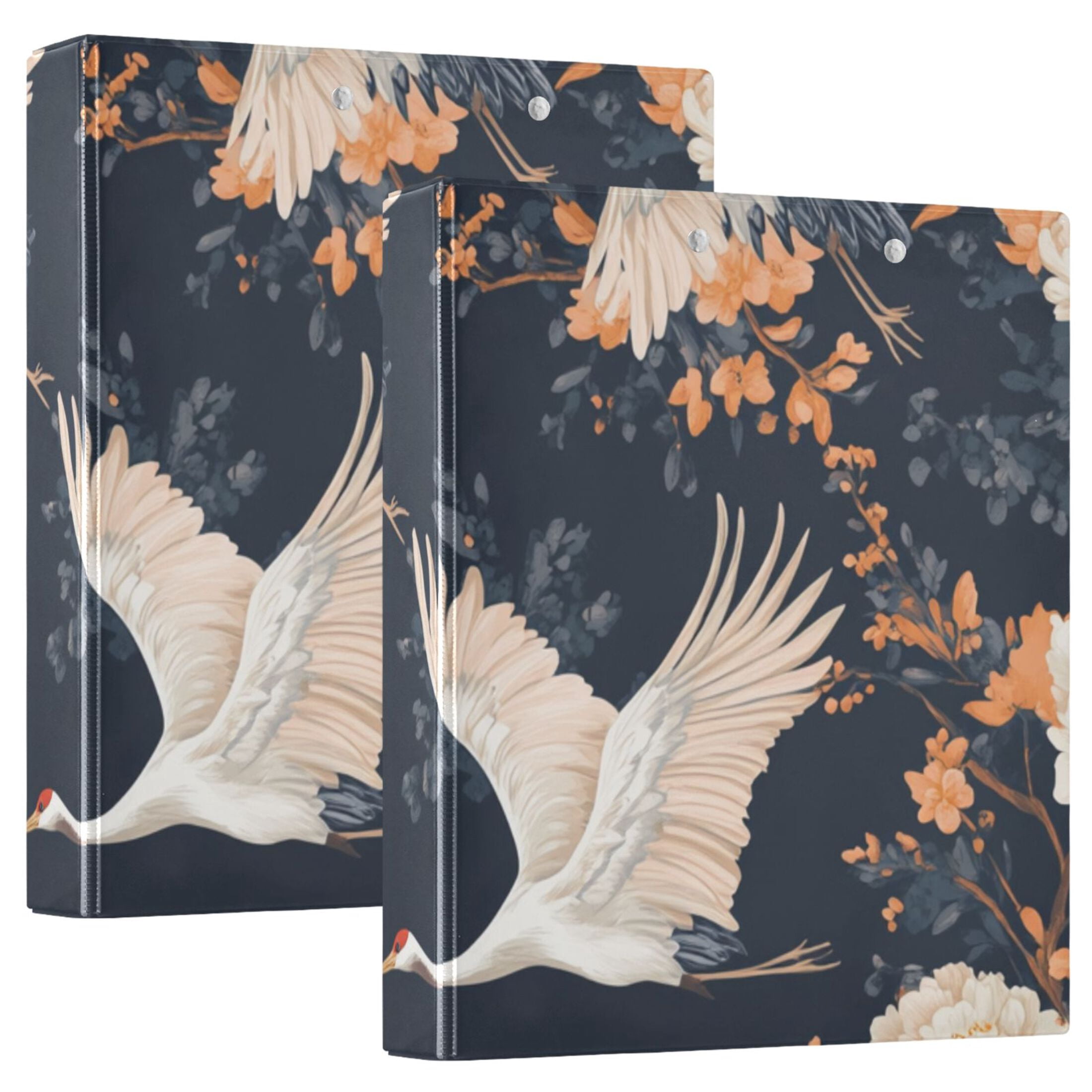 White Cranes 3 Ring Binders 1.5 inch Hardcover File Folders with Interior Pockets A4 Size Organizer for School Office Hospital