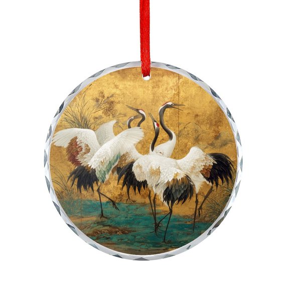 White Cranes Dancing Gracefully Glass Ornament Birds Crane Heron Christmas Tree Glass Ornament Unique Gift Idea