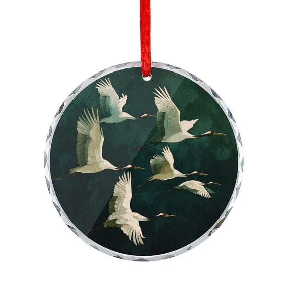 White Cranes Flying in The Sky Glass Christmas Ornament Bird Heron Crystal Ornament 2025 Xmas Tree Decorations