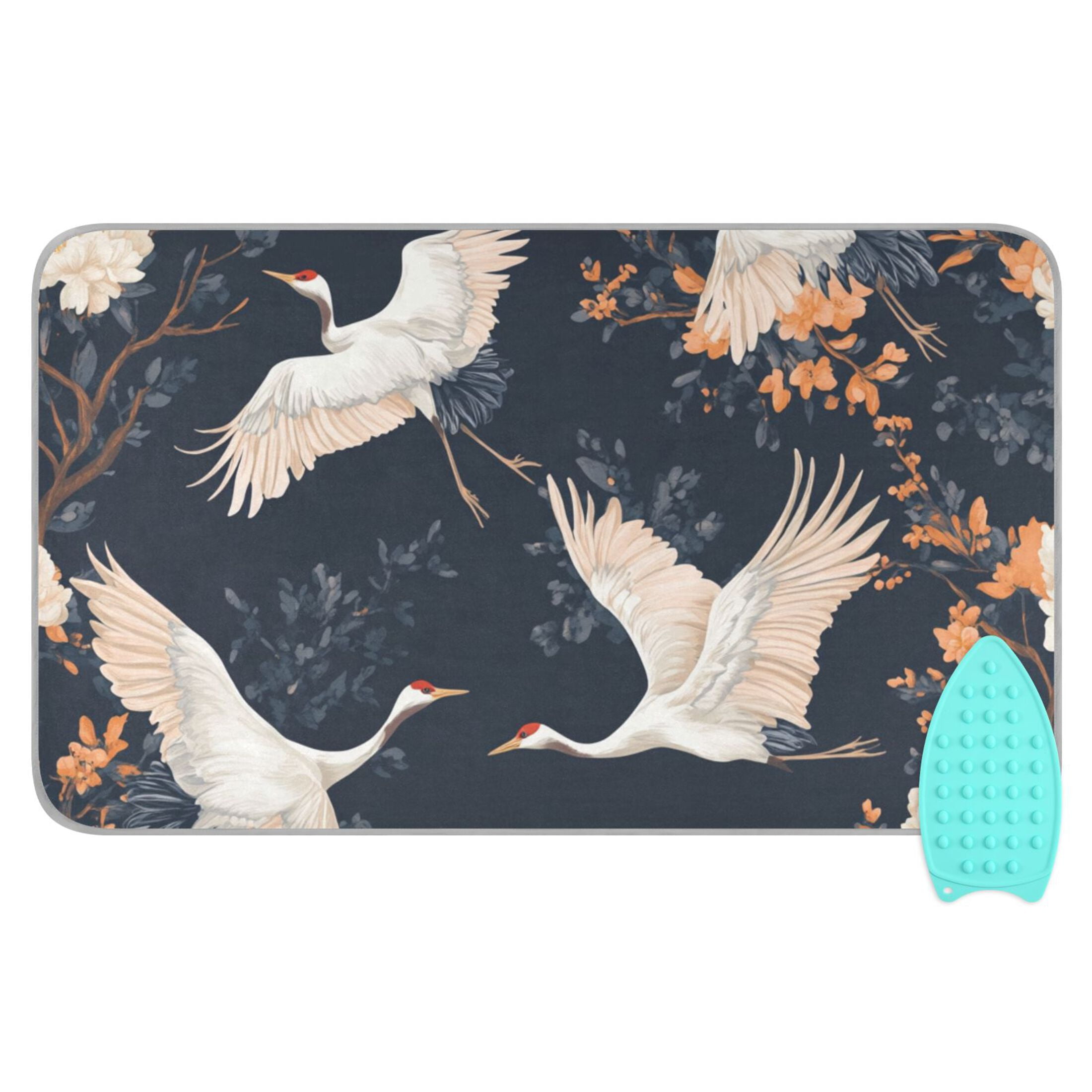 White Cranes Ironing Board Covers Heat Resistant Ironing Pad Mat Portable for Travel Washer Dryer Table