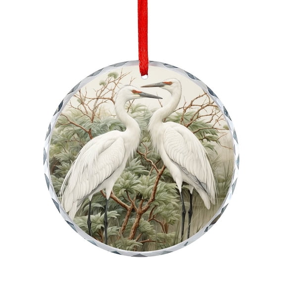 White Cranes Ornament for Home Office Xmas Tree Decor Birds Crane Glass Round Ornaments