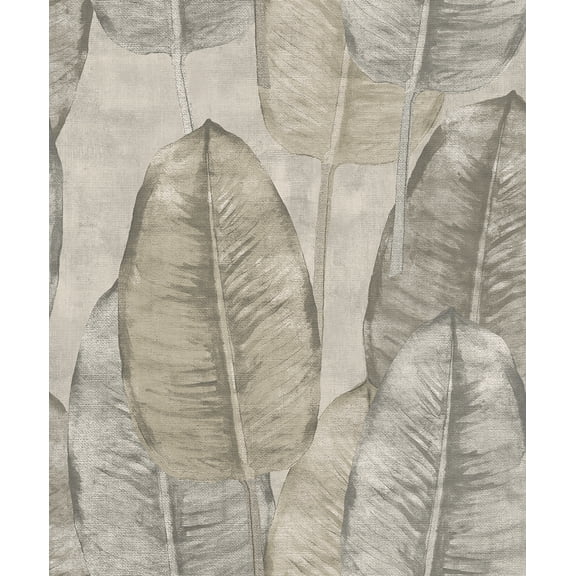 White & Cream Rubber Leaves Botanical Wallpaper R8249