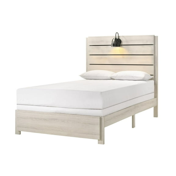 White Cream Rustic Finish 1pc Full Size Headboard Lamp Bed Wooden Bedroom Furniture