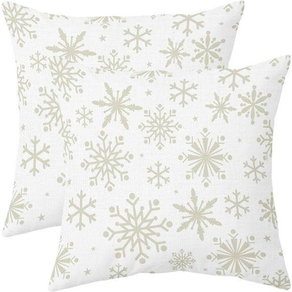 White Cream Winter Snowflakes Pillow Covers 18x18 Set of 2 Christmas Print Decorative Throw Pillows Outdoor Farmhouse Xmas Holiday Seasnoal Pillowcases Cushion Case Decor for Home Sofa Couch Bed