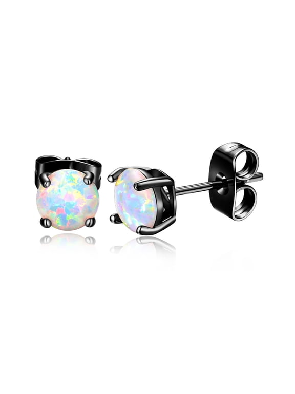 White Created Fire Opal Stud Earrings Wgold Plated Womens Ginger Lyne Collection