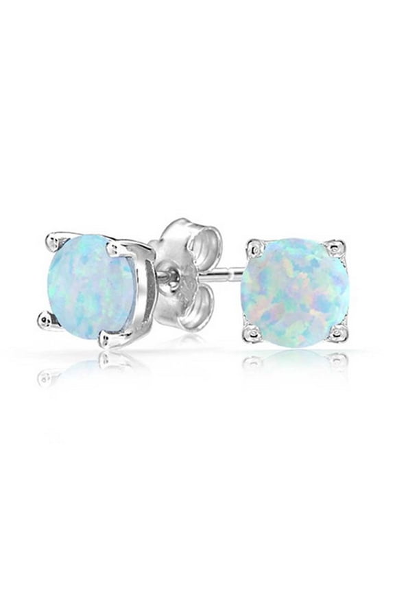 White Created Fire Opal Stud Earrings White gold Plated Womens Ginger Lyne Collection