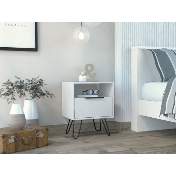 White Creek 1-Shelf 1-Drawer Nightstand,White Particle Board Furniture Bedroom Nightstands
