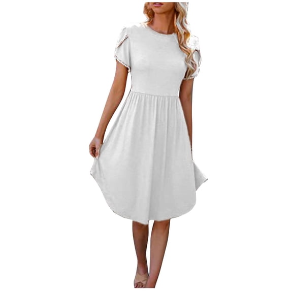 White Crewneck for Women Fall Summer Short Sleeve Long Midi Knee Length Long Casual Basic Dresses Womens 2026 Clothing Trendy Y2K XXL