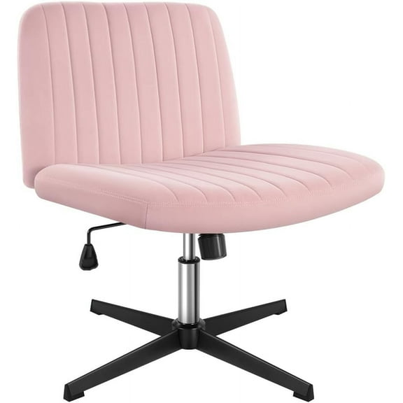 Criss Cross Chair No Wheels Height Adjustable Swivel Vanity Chair for Home Office with Wide Flannel Seat (Pink)