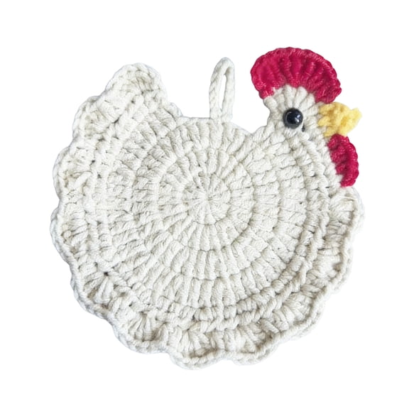 White Crochet Chicken Coaster Handmade, Washable And Reusable Coaster For Mugs, Cups And Table Protection, Soft Cotton Material, 4.72 X 4.72 X 0.39 In, 0.1 Lb