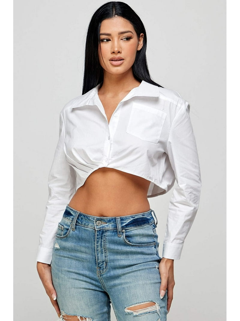 White Crop Shirt - Walmart.com