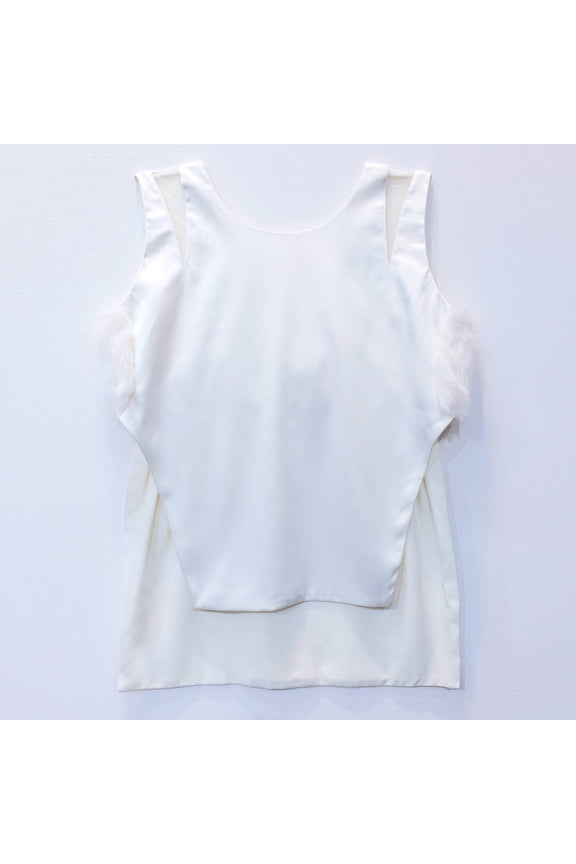 White Crop Top with Fur Detail
