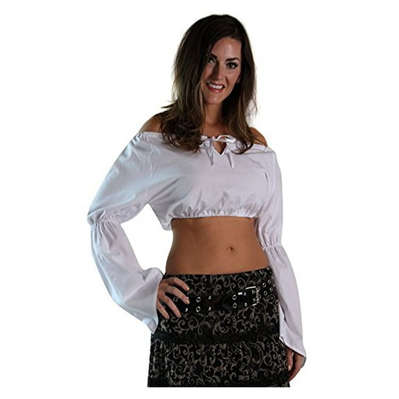 White Cropped Steampunk Blouse, Small | Steampunk Clothing for Women, Victorian Blouse, Peasant Blouse, Renaissance Shirt Women, Renaissance Costumes for Women, Pirate Blouse, Victorian Shirt