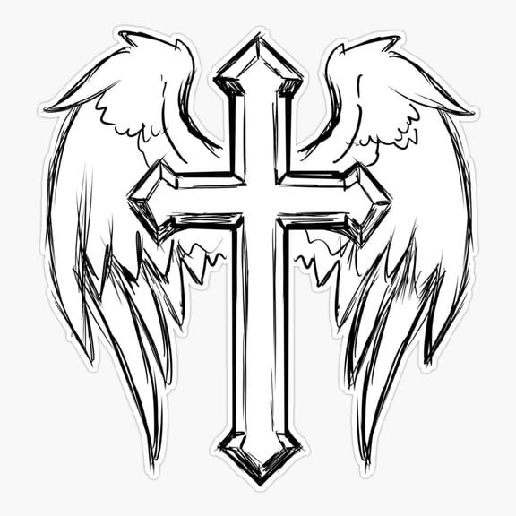 White Cross Angel Wings Sticker