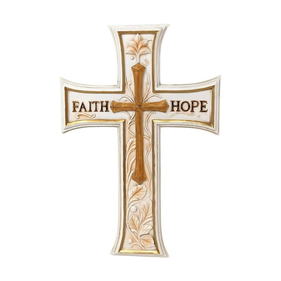 White Cross with Faith & Hope Script - Elegant Resin Wall Art - Spiritual & Religious Home Decor for Living Room, Bedroom, Prayer Room - Inspiring Symbol of Faith and Hope