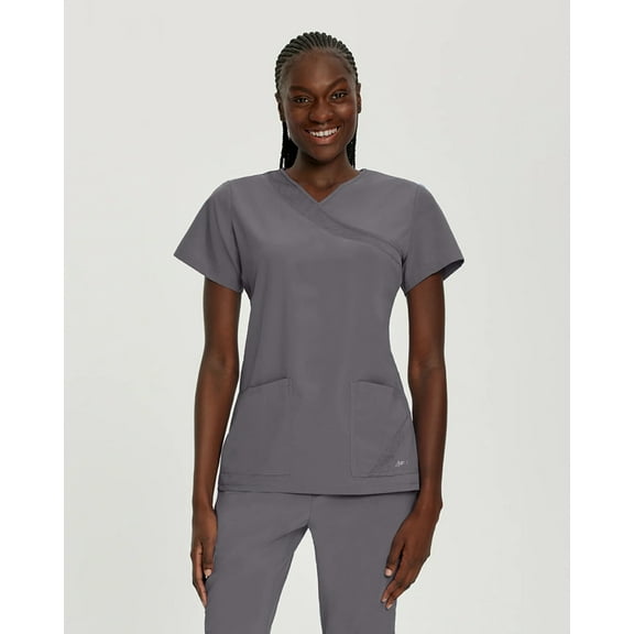 White Cross Fit 3-Pocket Mock Wrap Scrub Top