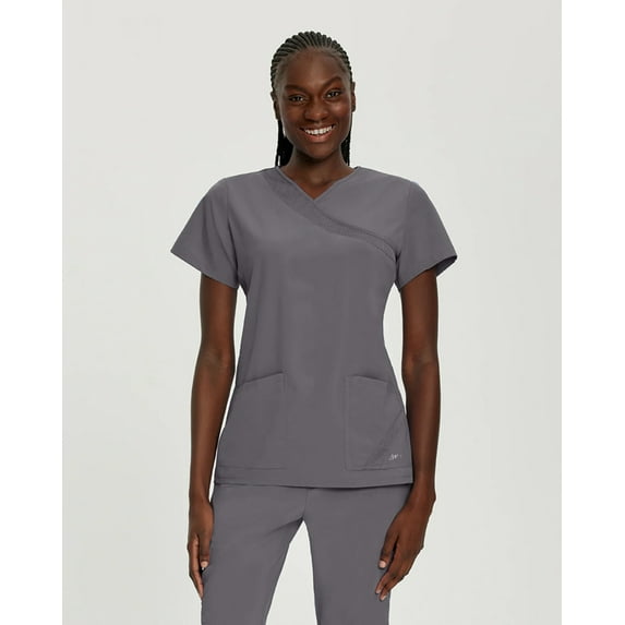 White Cross Fit 3-Pocket Mock Wrap Scrub Top