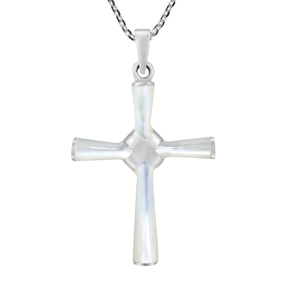 White Cross Mother of Pearl X Wrap .925 Silver Necklace