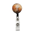 thumbnail image 1 of White Cross On Rusty Rustic Background Religious Retractable Reel ID Badge Key Card Name Tag Holder with Clip, 1 of 7