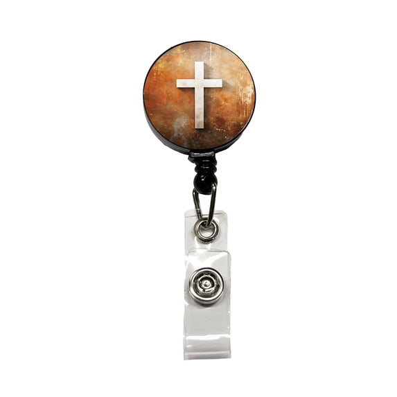 White Cross On Rusty Rustic Background Religious Retractable Reel ID Badge Key Card Name Tag Holder with Clip