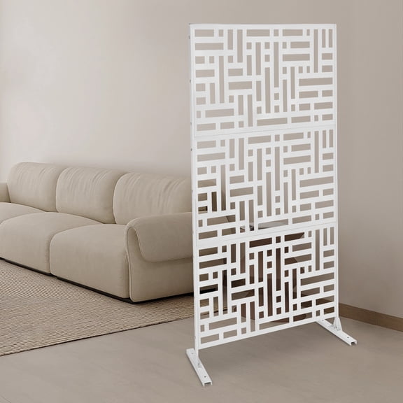 White Cross Privacy Screen 6.2 ft, 35.4 in Wide, Steel H-Base, Nano Bake Paint, Wind-Proof, Balcony/Garden/Pool Divider, Hotel Living-Room