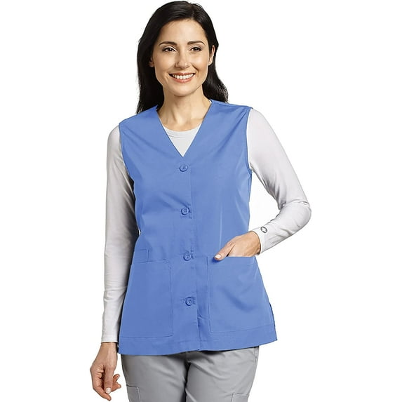 White Cross Women's Button Front Solid Scrub Vest Large Ceil Blue
