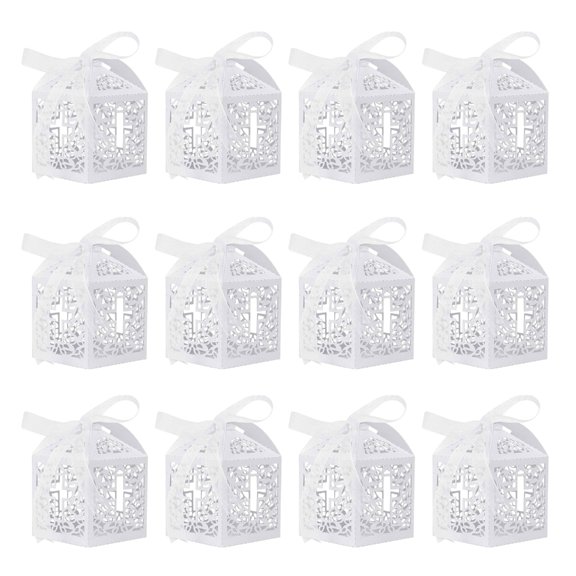 White Crosses Themed Party Gifts Boxes White Crosses Gifts Boxes with Ribbons for Elegant Wedding and Baptisms Decors