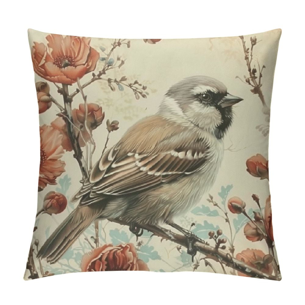 White Crowned Sparrow Bird Lover Van Gogh Style Poppy Flower Throw ...