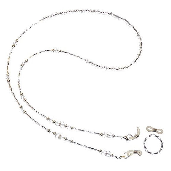 White Crystal Beaded Eyeglass holder, comes with a ring and extra rubber loops