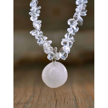 White Crystal Chip Beaded Pendant Necklace Boho Style