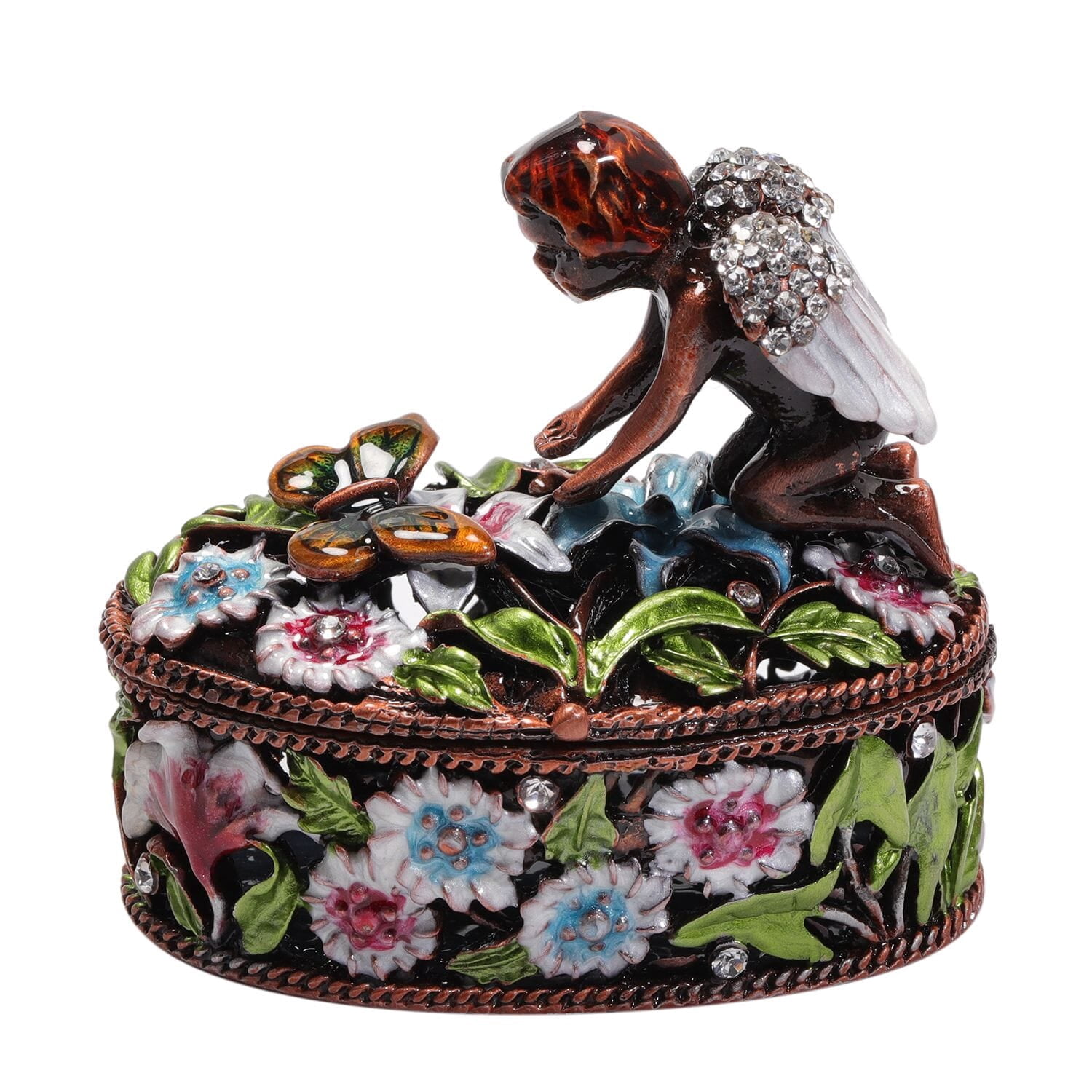 Pomegranate Trinket Box - Gold Plated, Enamel & Crystal, Jewelry Holder & Home Decor