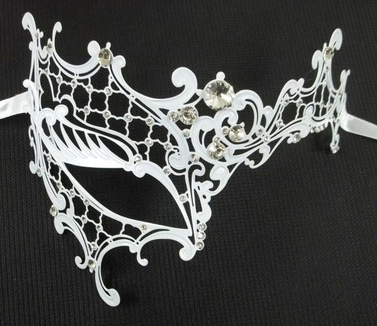 White Crystal Lady Phantom Laser Cut Venetian Mask Masquerade Metal