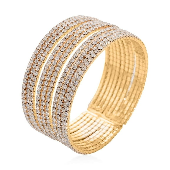 White Crystal Round Goldtone Layered Look Cuff Bangle Bracelet for Women Jewelry Gifts for Women Size 6.50-7" Birthday Gifts
