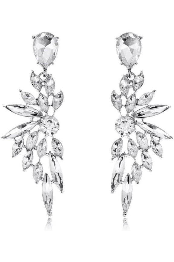 White Crystal Teardrop Drop Earrings for Women | Colorful Gemstone & Rhinestone Statement Dangle Earrings | Bling Wedding & Bridal Party Jewelry Gift[d828]