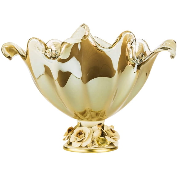 White Crystal WCN1995/GRY, 16-Inch Brown Murano/Grey Crystal Fruit Bowl on a Porcelain Stem, Decorative Centerpiece Wedding Gift Platter, Crystal Footed Deep Plate, Italian Vintage Crystal