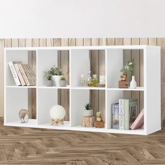 White Cube Storage Unit, 4-tier Bookcase with 8 Cube Storage Unit, Open Display Bookcase with Removable Back Panels for Living Room, Home Office, Bedroom