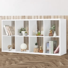 White Cube Storage Unit, 4-tier Bookcase with 8 Cube Storage Unit, Open Display Bookcase with Removable Back Panels for Living Room, Home Office, Bedroom