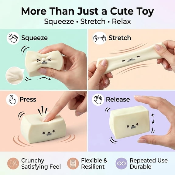 White Cube Stress Toy,Soft Moldable Dough Fidget Block With Slow Rising Texture,Silky Squeeze Ball For Anxiety Relief,Cute Seal Face Shaped Flour Dough Toy(Tofu+Seal)