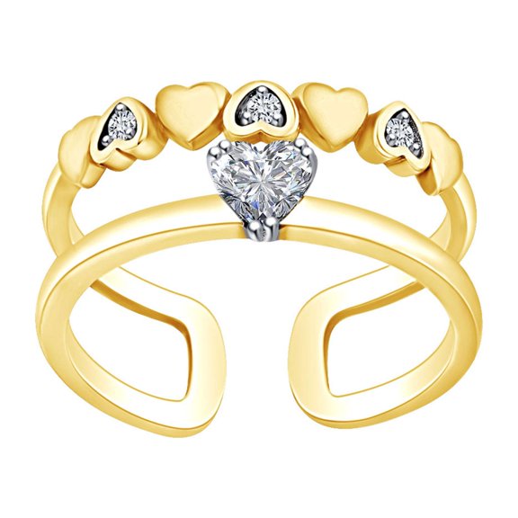 AFFY White Cubic Zirconia 14k Yellow Gold Over Sterling Silver Heart Promise Ring