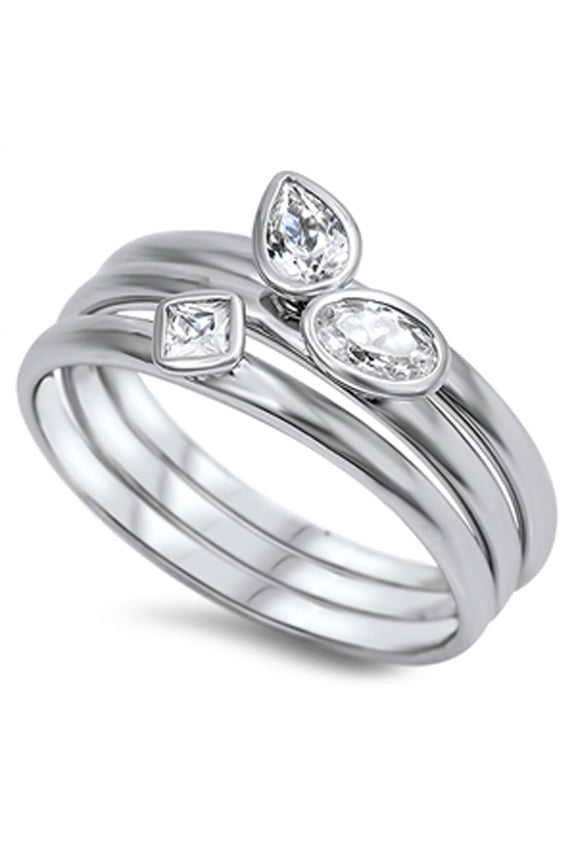 White Cubic Zirconia Abstract Midi Ring Set 925 Sterling Silver Band Jewelry Female Male Size 7