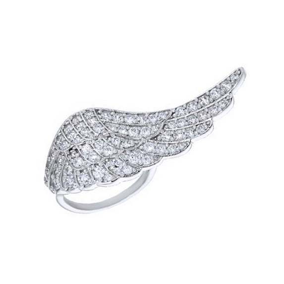 AFFY White Cubic Zirconia Angel Wing Ring In 14k White Gold Over ...