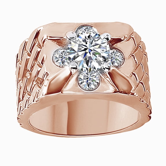 AFFY White Cubic Zirconia Band Ring For Men's In 14k Rose Gold Over Sterling Silver (2.3 Cttw)