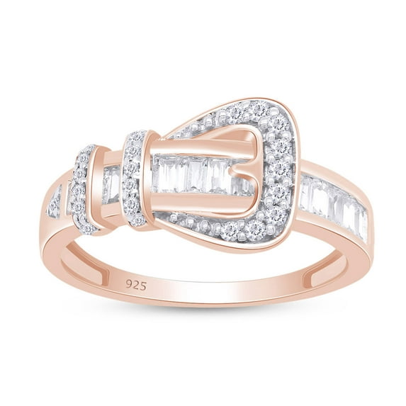 AFFY White Cubic Zirconia Belt Buckle Fashion Ring In 14k Rose Gold Over Sterling Silver, Ring Size-6