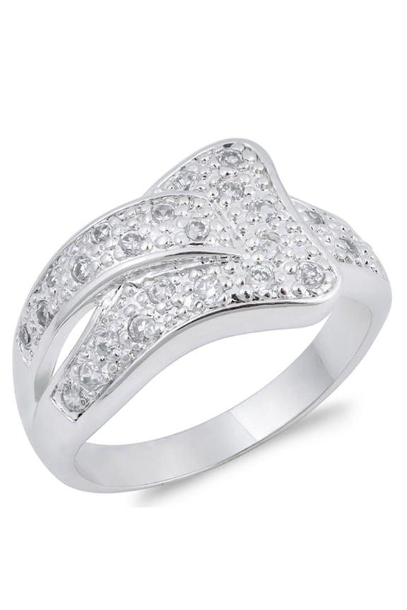 White Cubic Zirconia Belt Loop Criss Cross Ring Sterling Silver Band 925 Jewelry Female Male Size 6