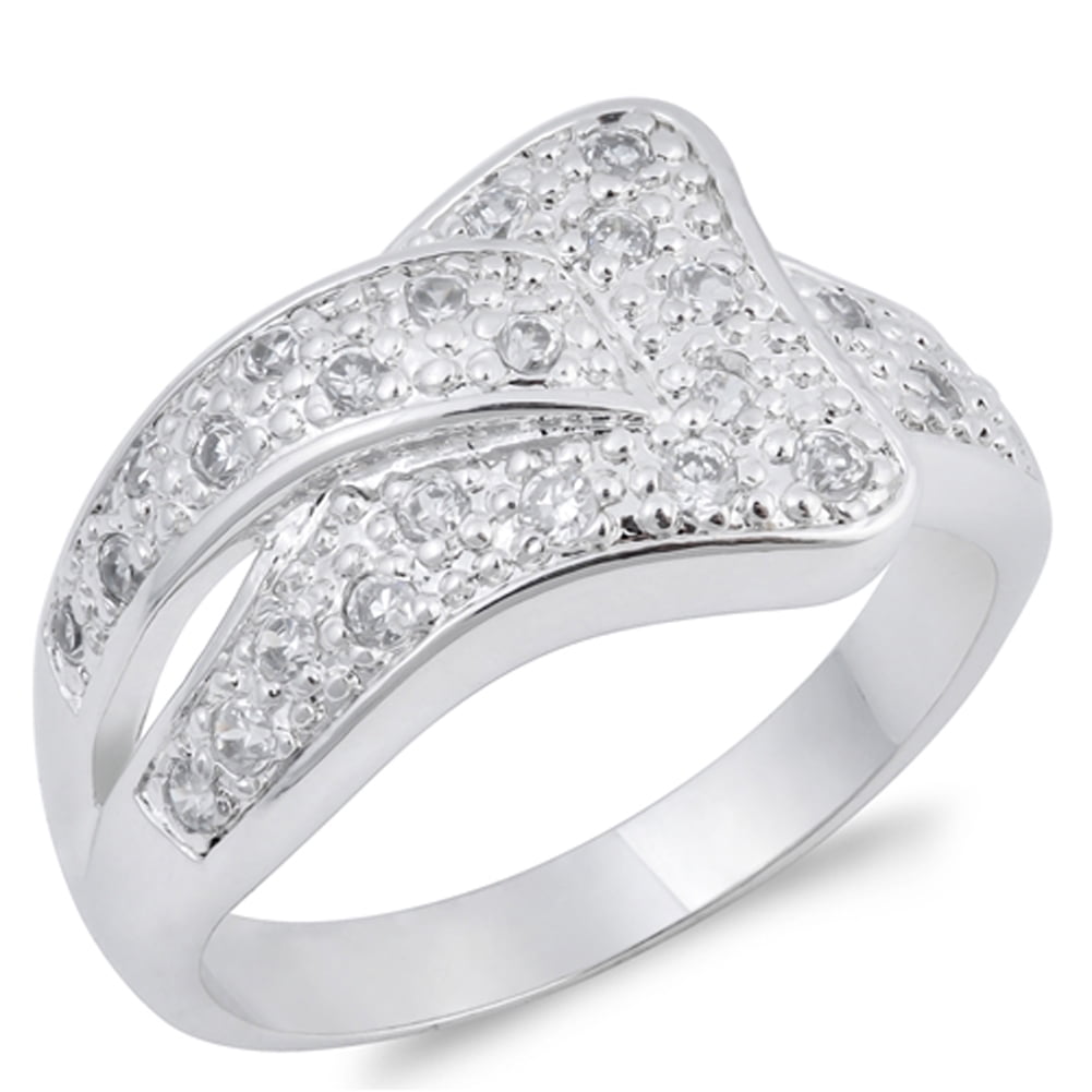 Clear CZ Belt Buckle Ring - .925 Sterling Silver Micro Pave Band, Sizes 5-10 - View #6