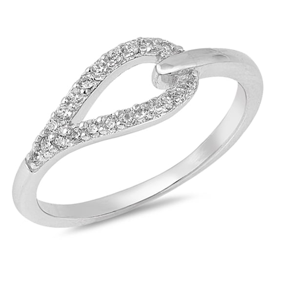 White Cubic Zirconia Belt Loop Knot Hangman Ring .925 Sterling Silver Band Jewelry Female Size 9