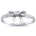thumbnail image 1 of White Cubic Zirconia Bow Thin Ring .925 Sterling Silver Band Jewelry Female Male Unisex Size 10, 1 of 4