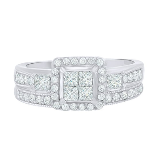 AFFY White Cubic Zirconia Bridal Ring Set In 10k White Gold (1 Cttw)