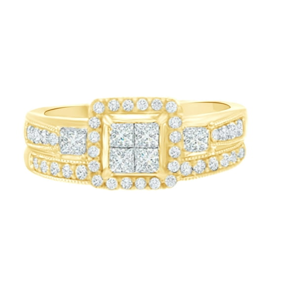 AFFY White Cubic Zirconia Bridal Ring Set In 10k Yellow Gold (1 Cttw)